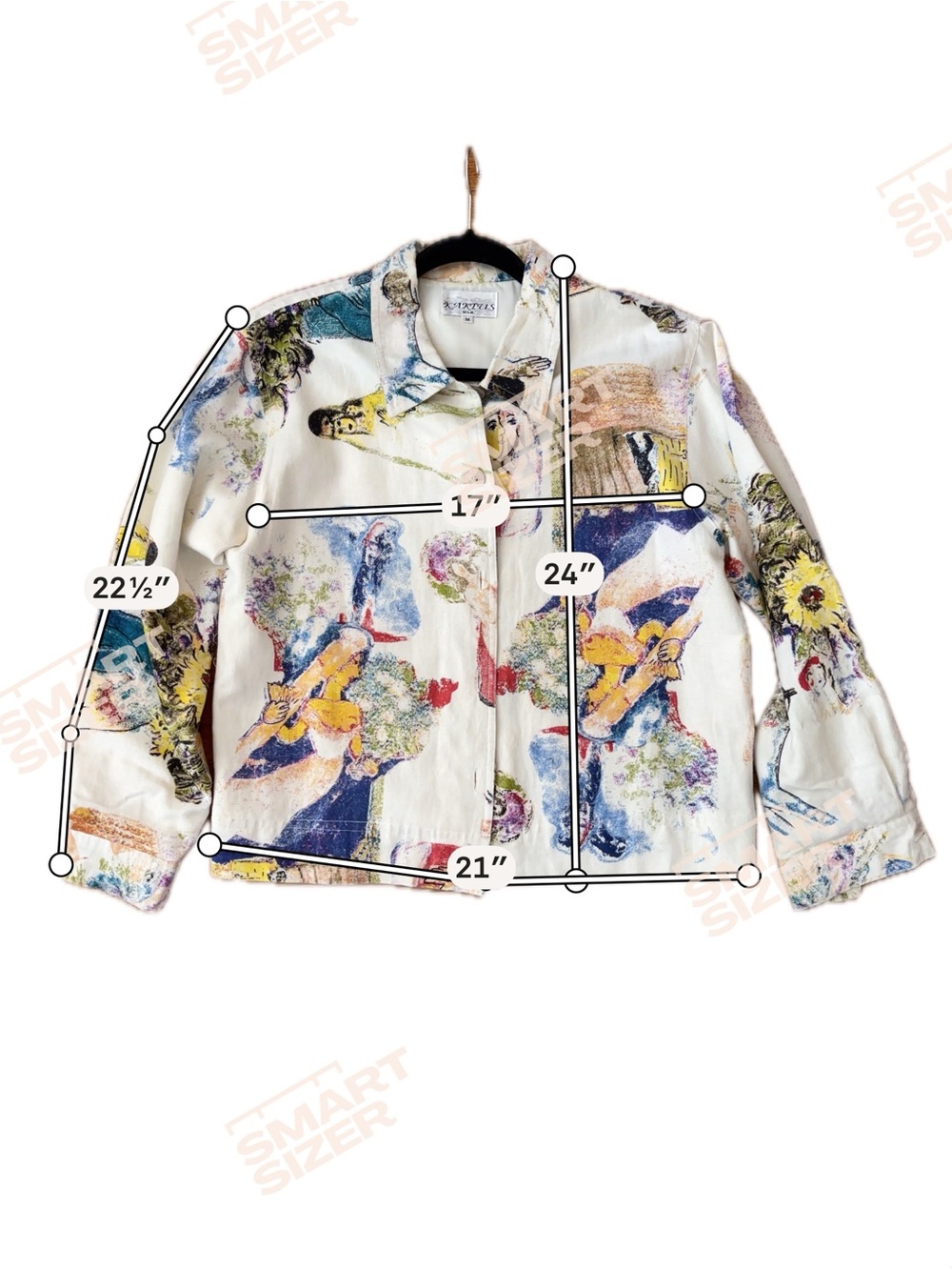KAKTUS Chagall Theme Print Button-Front Rayon and Linen Jacket - Picture 14 of 14
